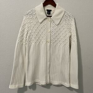 Calvin Klein Jeans Cable Knit Sweater Cardigan Buttons Womens Size Large White